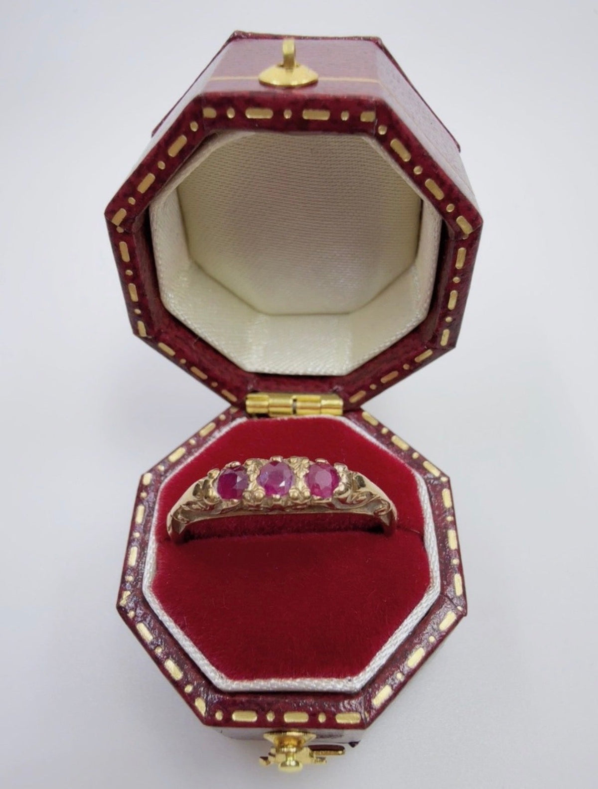 Vintage Birmingham 9ct Yellow Gold Pink Ruby Ring Size M 1/2
