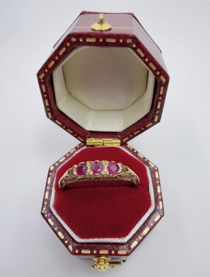 Vintage Birmingham 9ct Yellow Gold Pink Ruby Ring Size M 1/2