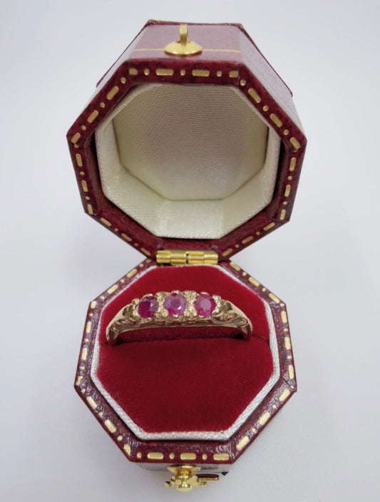 Vintage Birmingham 9ct Yellow Gold Pink Ruby Ring Size M 1/2