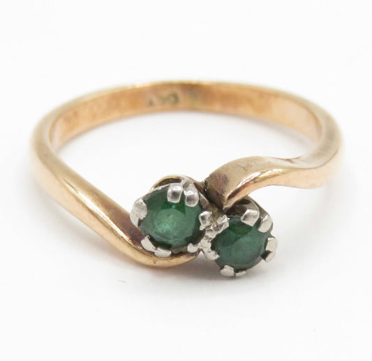 Vintage 9ct Gold Emerald Toi et Moi Ring Size K