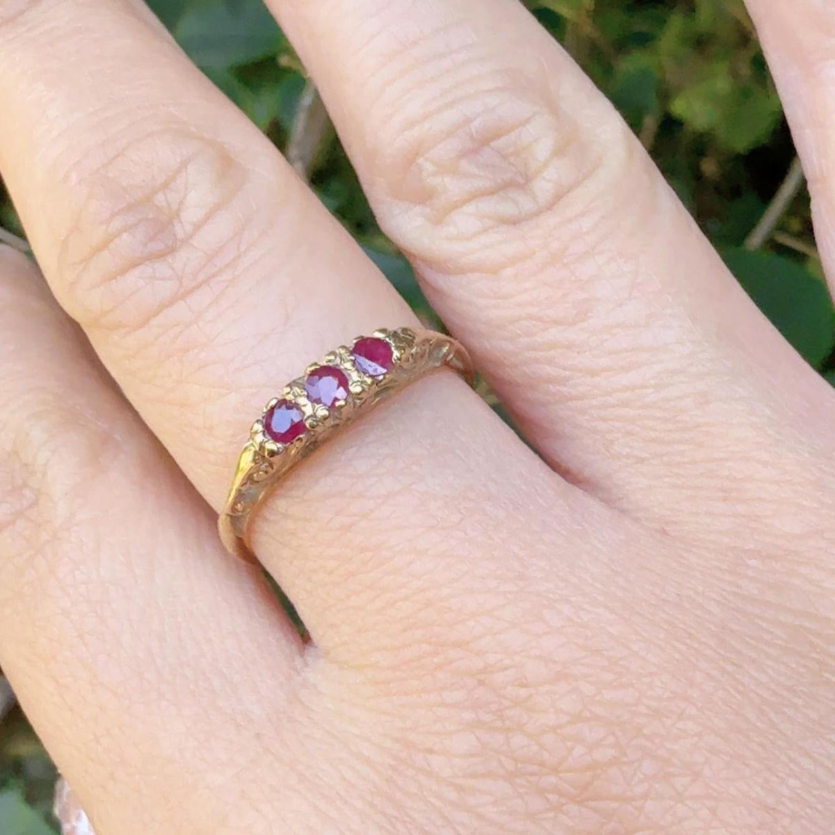 Vintage Birmingham 9ct Yellow Gold Pink Ruby Ring Size M 1/2