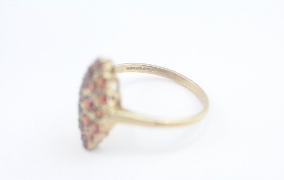Vintage 9ct Gold Garnet Cluster Ring Size P