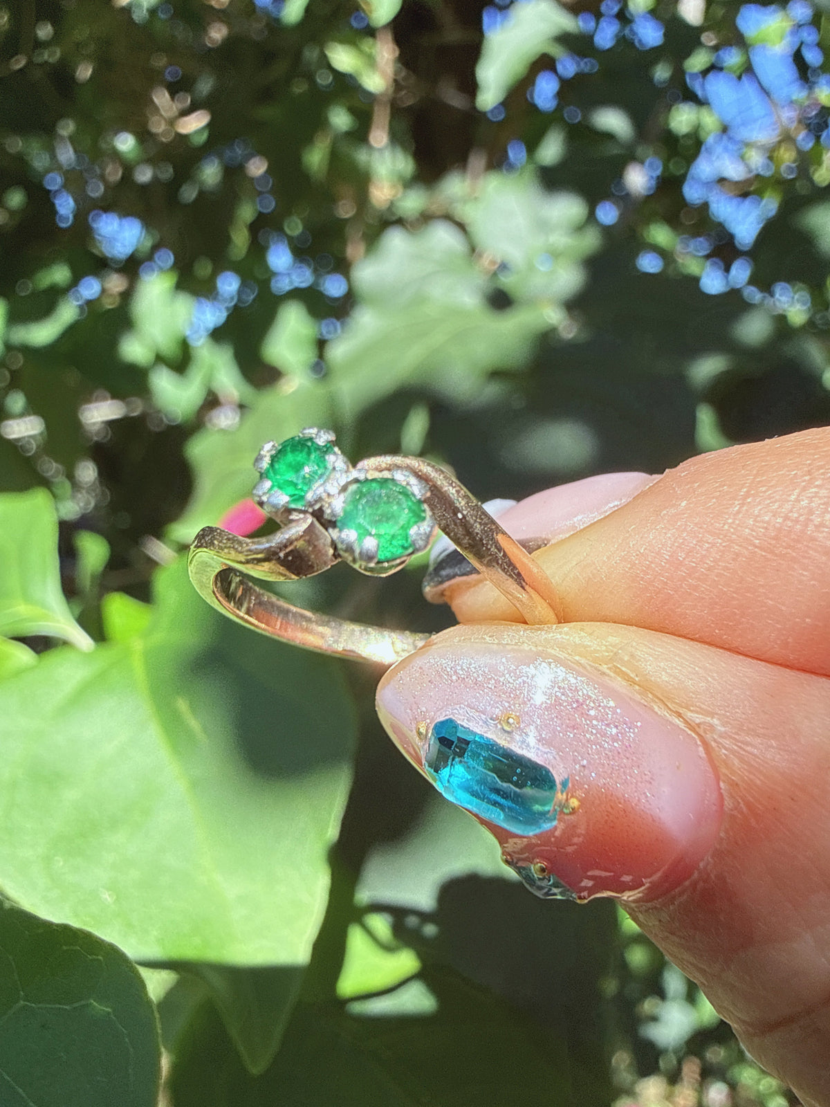 Vintage 9ct Gold Emerald Toi et Moi Ring Size K