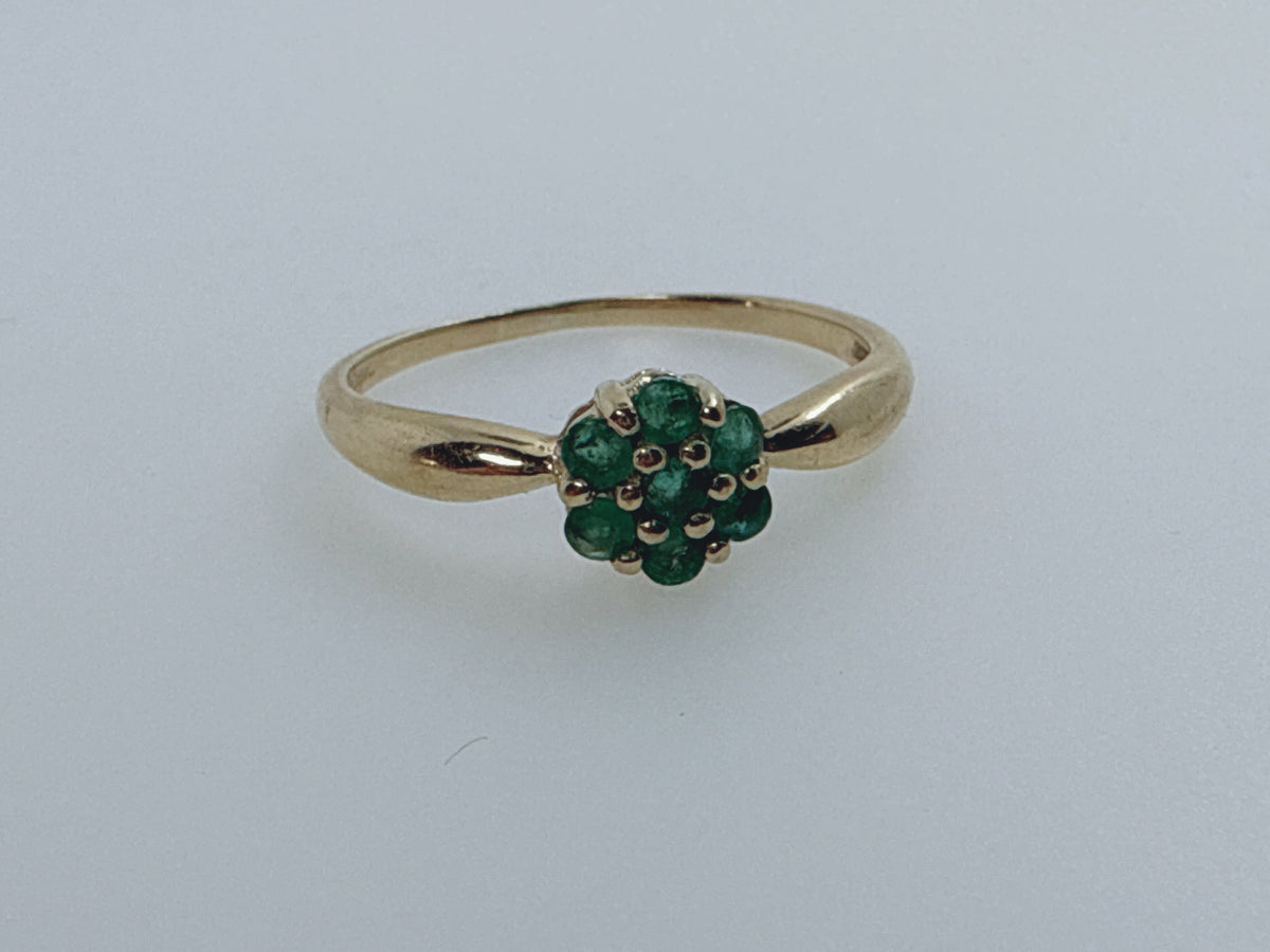 Vintage Birmingham 9ct Gold Emerald Daisy Cluster Ring