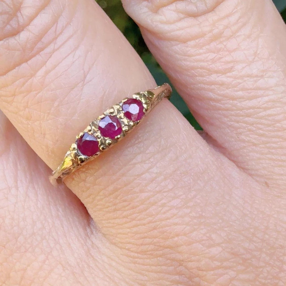 Vintage Birmingham 9ct Yellow Gold Pink Ruby Ring Size M 1/2