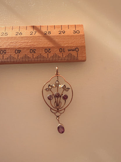 Antique Edwardian 9ct Rose Gold Amethyst Pendant