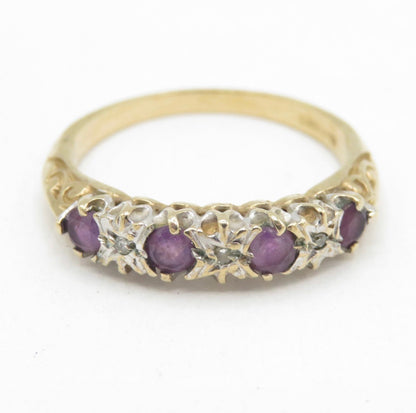 Vintage Sheffield 9ct Gold Amethyst Diamond Ring Size N