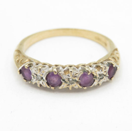 Vintage Sheffield 9ct Gold Amethyst Diamond Ring Size N