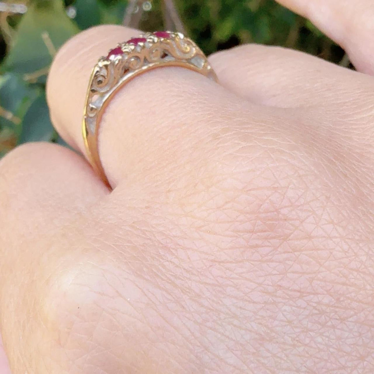 Vintage Birmingham 9ct Yellow Gold Pink Ruby Ring Size M 1/2