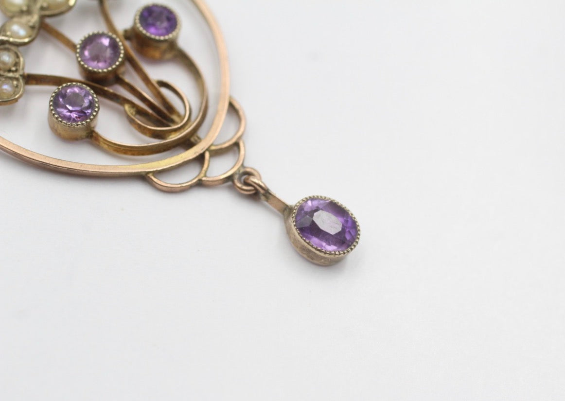 Antique Edwardian 9ct Rose Gold Amethyst Pendant