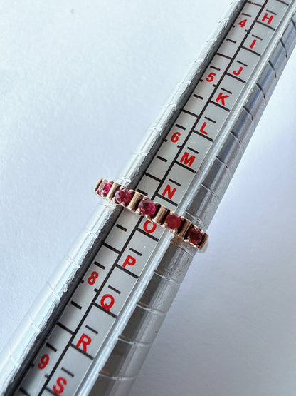 Vintage 1983 London 9ct Gold Pink Gemstone Half Eternity Ring Size O