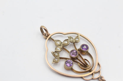 Antique Edwardian 9ct Rose Gold Amethyst Pendant