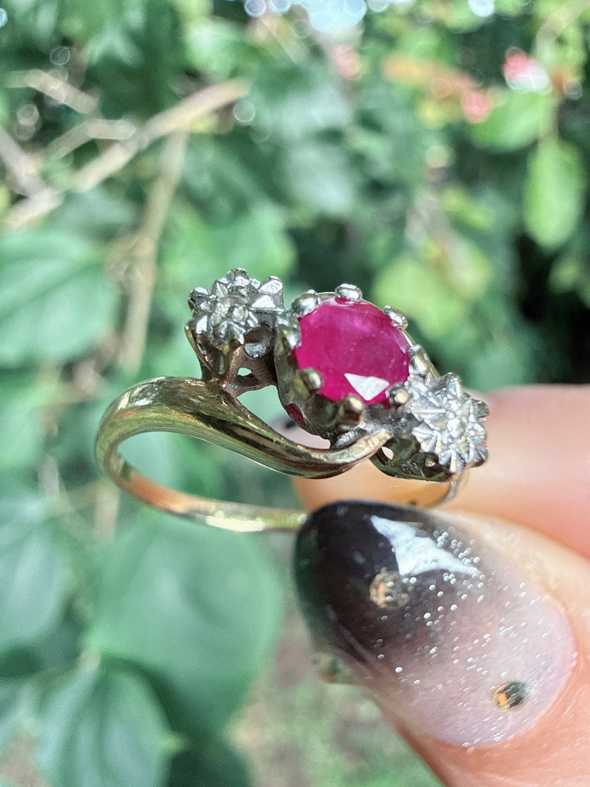 Vintage 9ct Gold Ruby Diamond Ring Size L