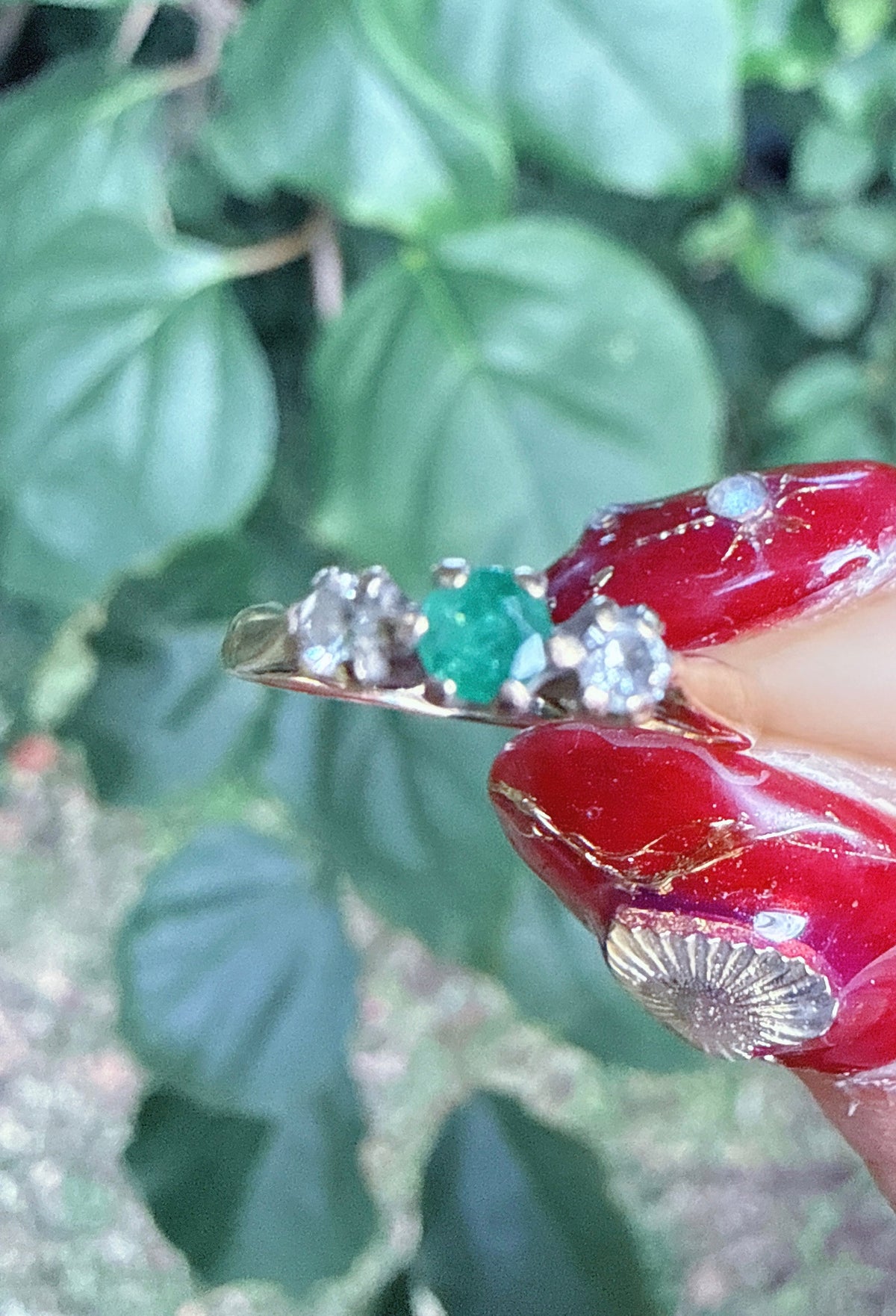 Vintage 1986 9ct Gold Emerald Diamond Ring Size H