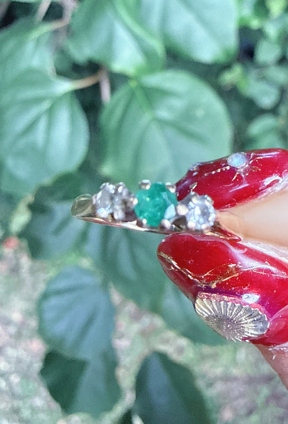 Vintage 1986 9ct Gold Emerald Diamond Ring Size H