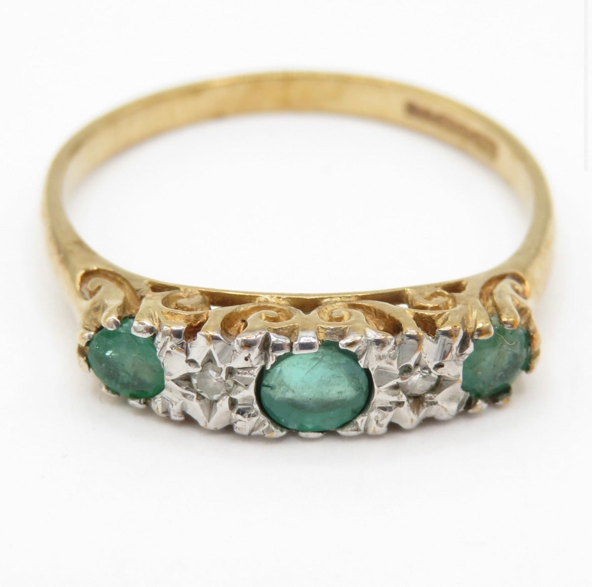 Vintage 1991 9ct Gold Emerald & Diamond Five Stone Ring Size M 1/2