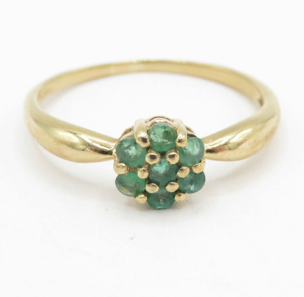 Vintage Birmingham 9ct Gold Emerald Daisy Cluster Ring