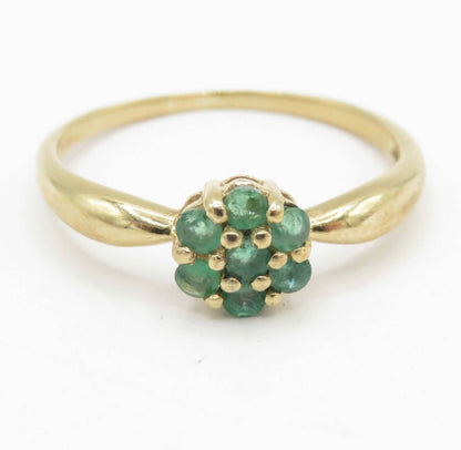 Vintage Birmingham 9ct Gold Emerald Daisy Cluster Ring