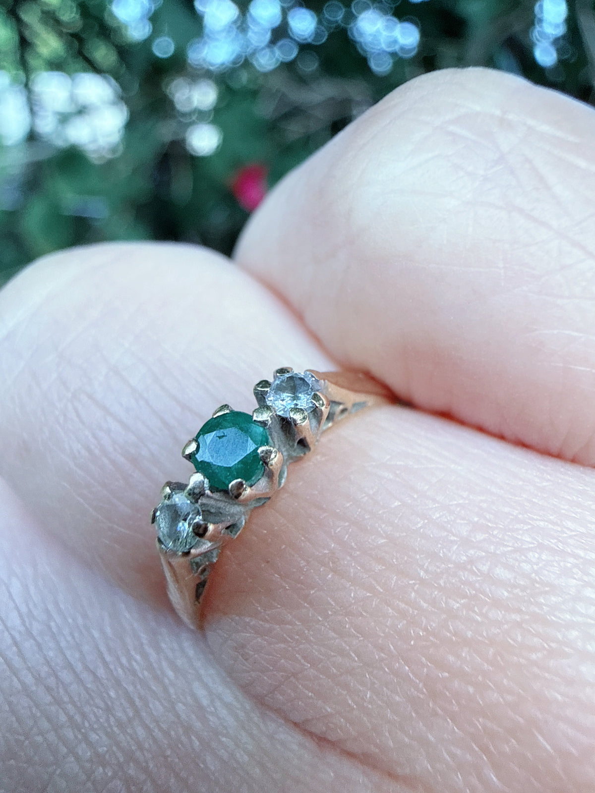 Vintage 1986 9ct Gold Emerald Diamond Ring Size H