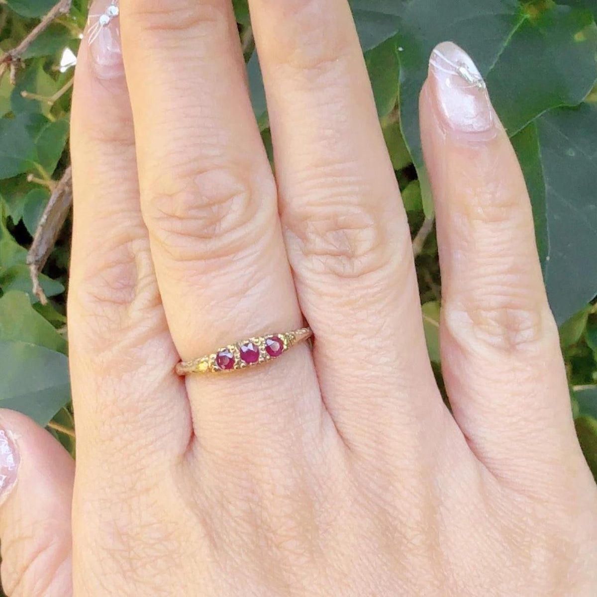Vintage Birmingham 9ct Yellow Gold Pink Ruby Ring Size M 1/2