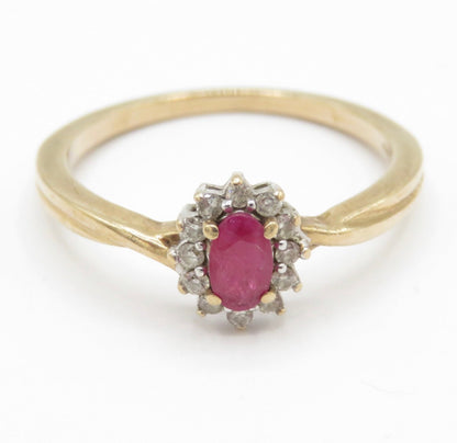 Vintage Sheffield 9ct Gold Ruby Diamond Ring Size M 1/2