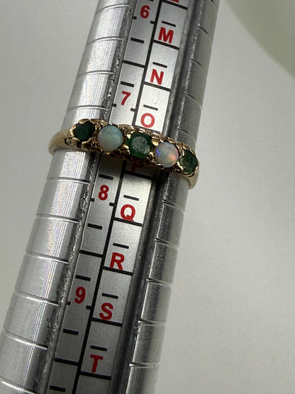 Birmingham 1976 9ct Gold Emerald Opal Five Stone Ring Size P