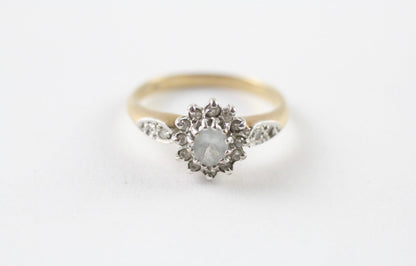 Vintage Birmingham 9ct Gold Aquamarine Diamond Halo Cluster Ring