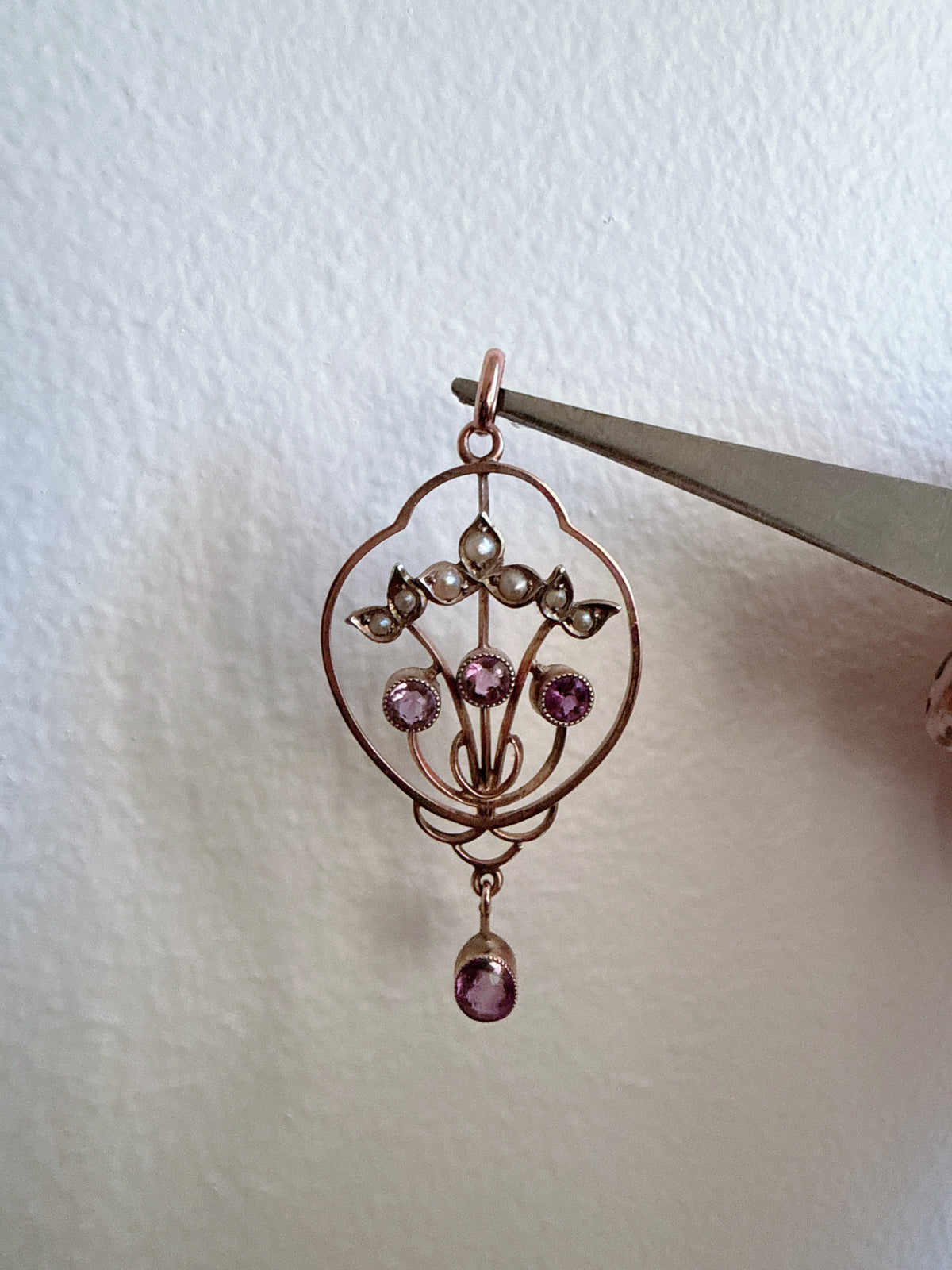 Antique Edwardian 9ct Rose Gold Amethyst Pendant