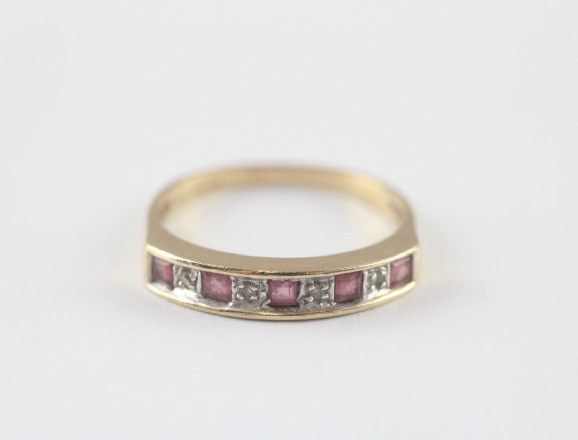 Vintage 9ct Gold Ruby Diamond Eternity Ring Size N