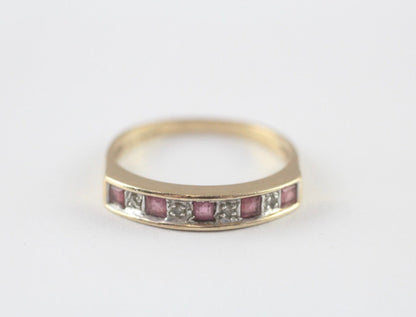 Vintage 9ct Gold Ruby Diamond Eternity Ring Size N