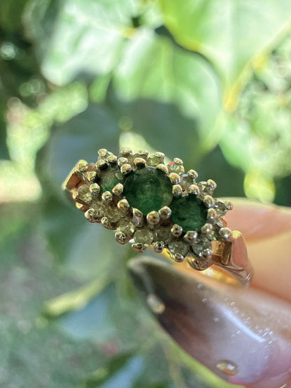 Vintage 1980s 9ct Gold Emerald Diamond Ring Size P