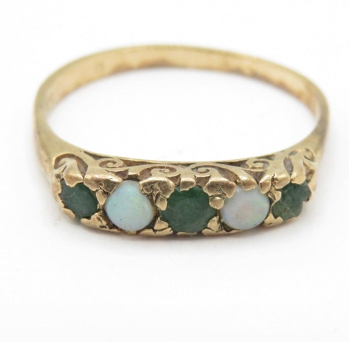 Birmingham 1976 9ct Gold Emerald Opal Five Stone Ring Size P
