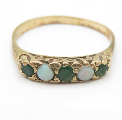 Birmingham 1976 9ct Gold Emerald Opal Five Stone Ring Size P
