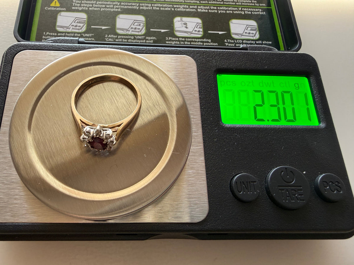 Vintage 10K Gold Ruby & Diamond Halo Ring Size L