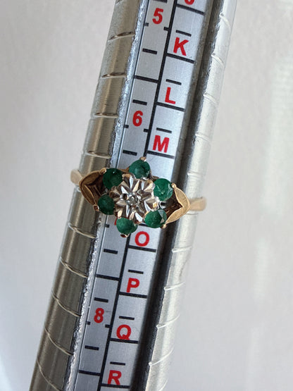 Vintage 1986 9ct Gold Emerald Flower Cluster Ring Size N
