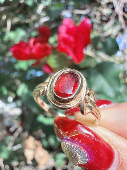 Vintage Birmingham 9ct Gold Natural Garnet Oval Bezel Ring Size L