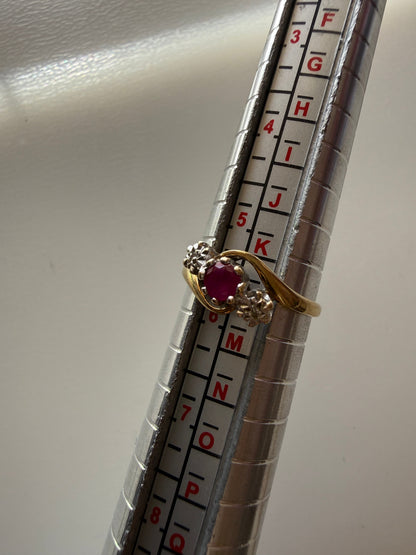 Vintage 9ct Gold Ruby Diamond Ring Size L