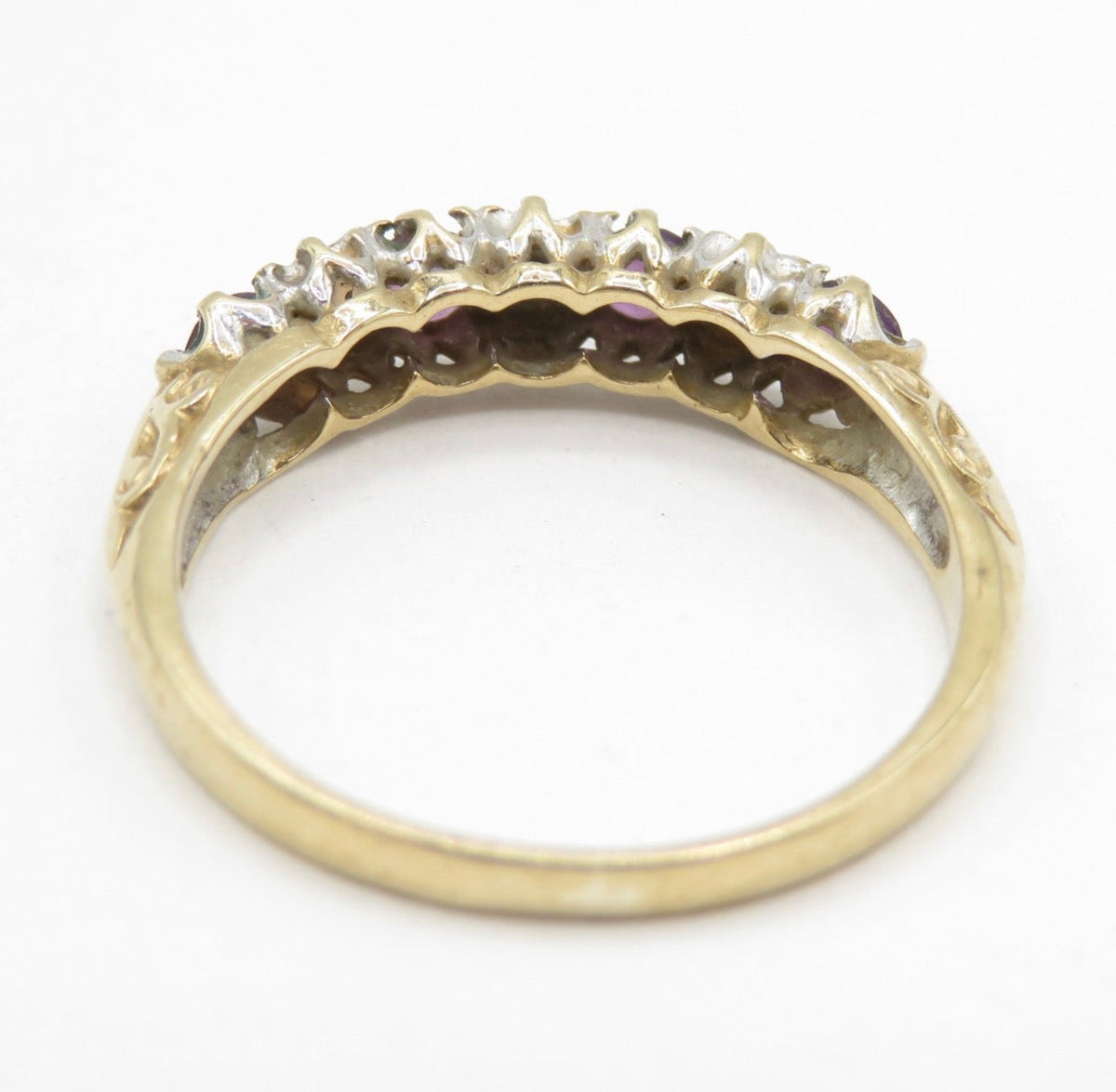 Vintage Sheffield 9ct Gold Amethyst Diamond Ring Size N