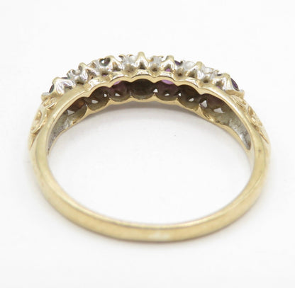 Vintage Sheffield 9ct Gold Amethyst Diamond Ring Size N