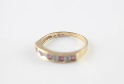 Vintage 9ct Gold Ruby Diamond Eternity Ring Size N