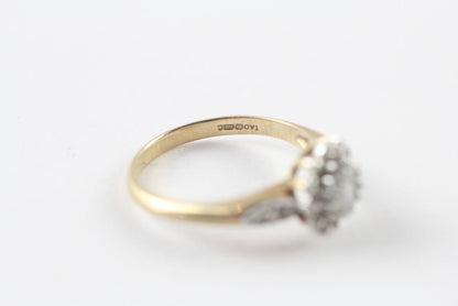 Vintage Birmingham 9ct Gold Aquamarine Diamond Halo Cluster Ring
