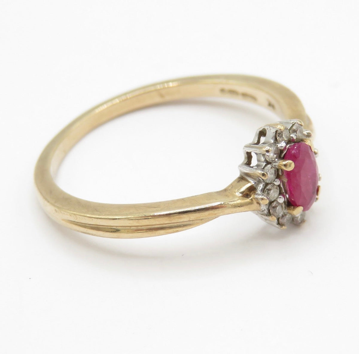 Vintage Sheffield 9ct Gold Ruby Diamond Ring Size M 1/2