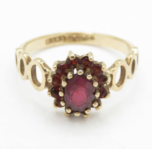 Vintage 9ct Gold Garnet Cluster Ring Edinburgh L 1/2