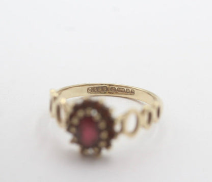 Vintage 9ct Gold Garnet Cluster Ring Edinburgh L 1/2