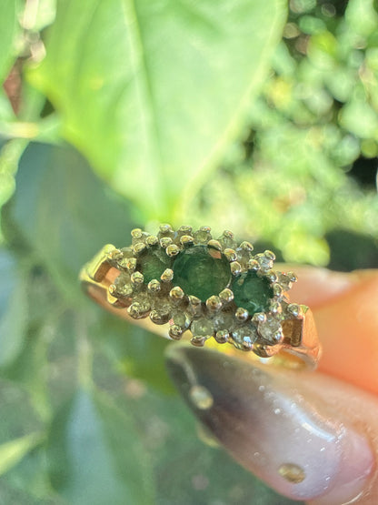 Vintage 1980s 9ct Gold Emerald Diamond Ring Size P