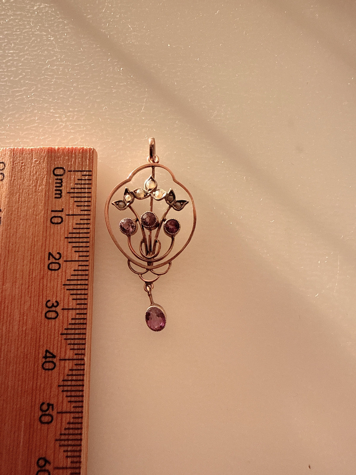 Antique Edwardian 9ct Rose Gold Amethyst Pendant