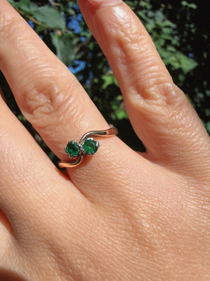 Vintage 9ct Gold Emerald Toi et Moi Ring Size K