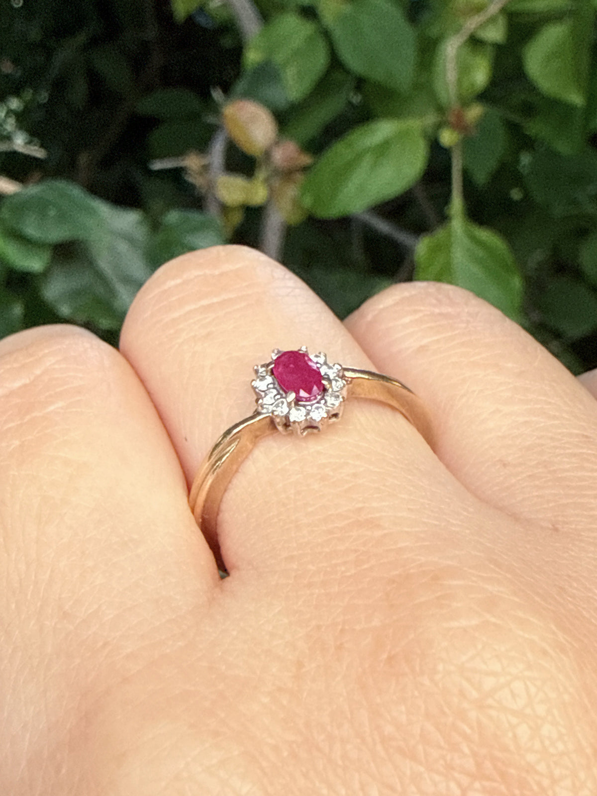 Vintage Sheffield 9ct Gold Ruby Diamond Ring Size M 1/2