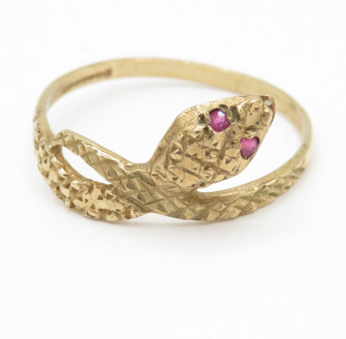 Vintage 1988 9ct Gold Ruby Eye Snake Serpent Ring Size N 1/2