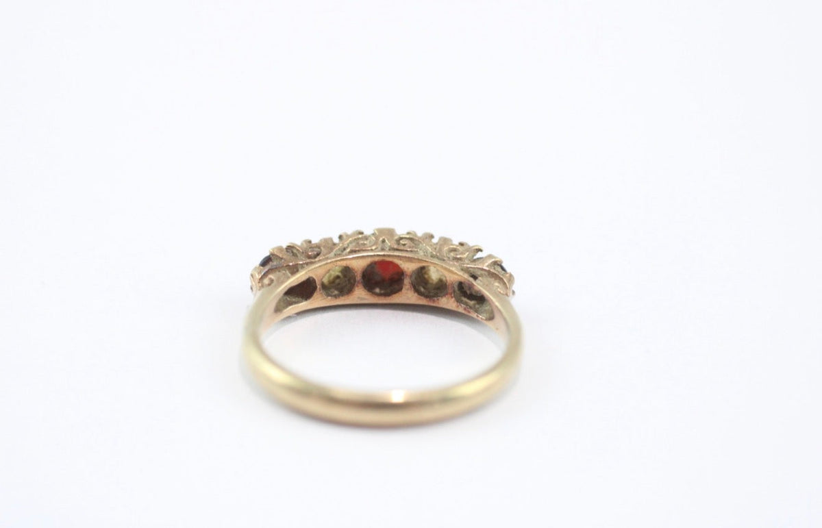 Vintage Birmingham 9ct Gold Garnet Opal Ring